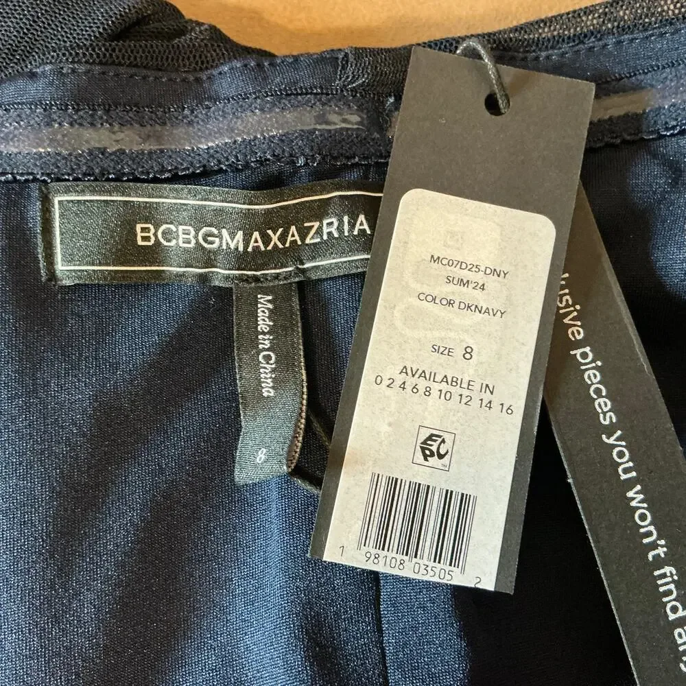 BCBGMAXAZRIA Women's Cocktail Dress Size 8 Blue Strapless Ruched Midi Sheath - Picture 11 of 13